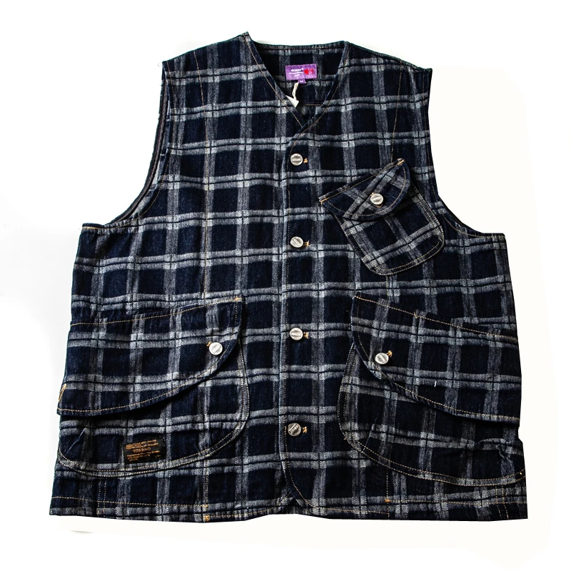 American Workwear Vest with Multi-Pocket & Plaid - Unisex Amekaji Style Vintage Casual Check Sleeveless Tank Jacket