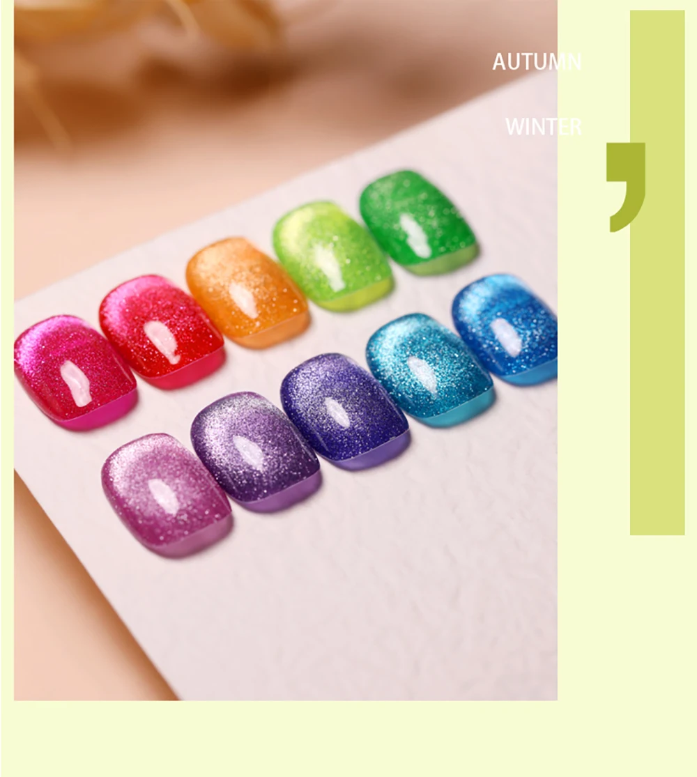 Vendeeni 10 Farben/Set Fluoreszierender Diamant-Katzenaugen-Gel-Nagellack Glitzer Magnetischer UV-Soak-Off-Gel-Lack mit Display – Detail 9