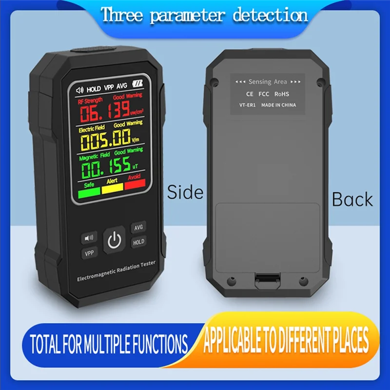 Electromagnetic Radiation Detector Electric Magnetic Field Tester Meter RF Strength Detection Device with Sound Alarm(A)