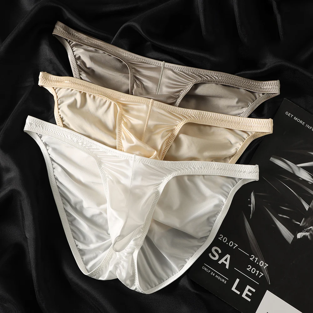 Men Glossy Men Satin Shinny Satin Low Rise Sexy Briefs Narrow-sided Tight-fitting Half-wrapped Buttocks U Convex Pouch Panties