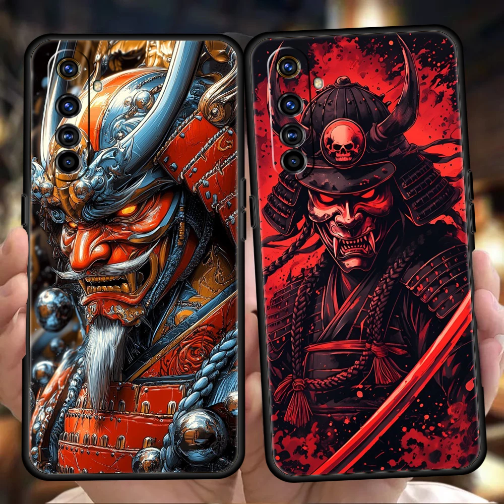 Funda de TPU suave a prueba de golpes para Realme 16 15 14 15T 14T C67 C63 C55 C53 C35 C25 C21 GT2 Pro, diseño de cara de fantasma samurái de Japón