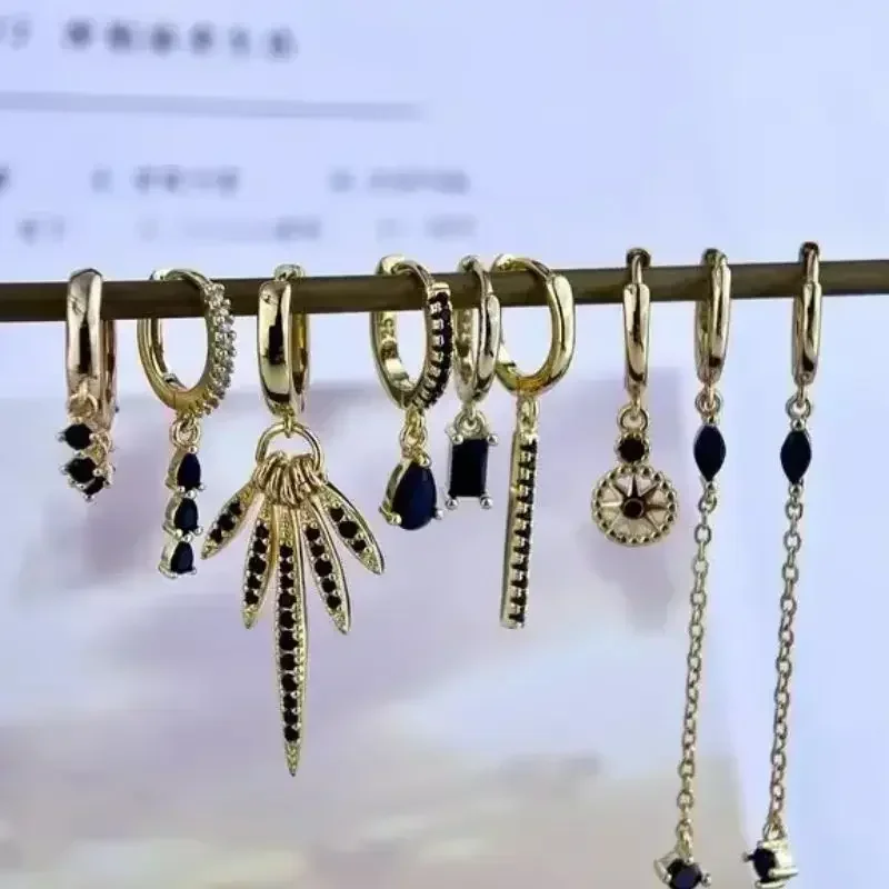 女性用スターリングシルバーとジルコンのイヤリング,ペンダントイヤリング,925スターリングシルバー,ブラック,クリスタル,18k,小,高品質,幾何学的,繊細なジュエリー