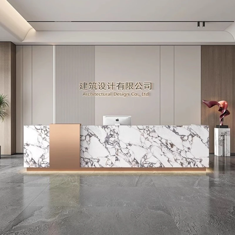 Light Luxury Marble Pattern Reception Desks Company Advanced Hall Reception Desks Atmosphere Nice Office Furniture Военное Дело
