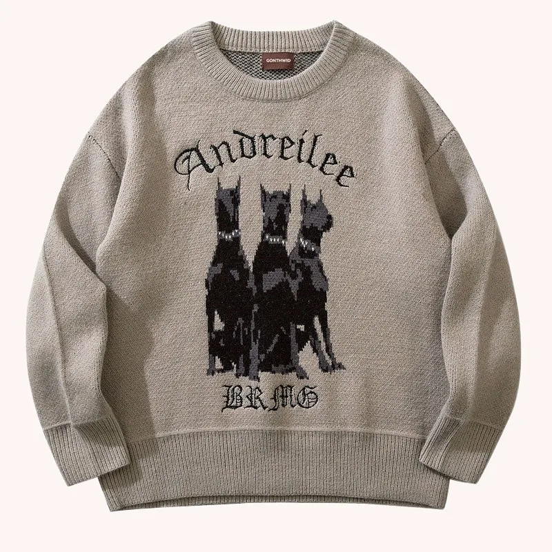 Y2K Hellhound Harajuku Anime Style Street Trendy Knitted Sweater Shirt