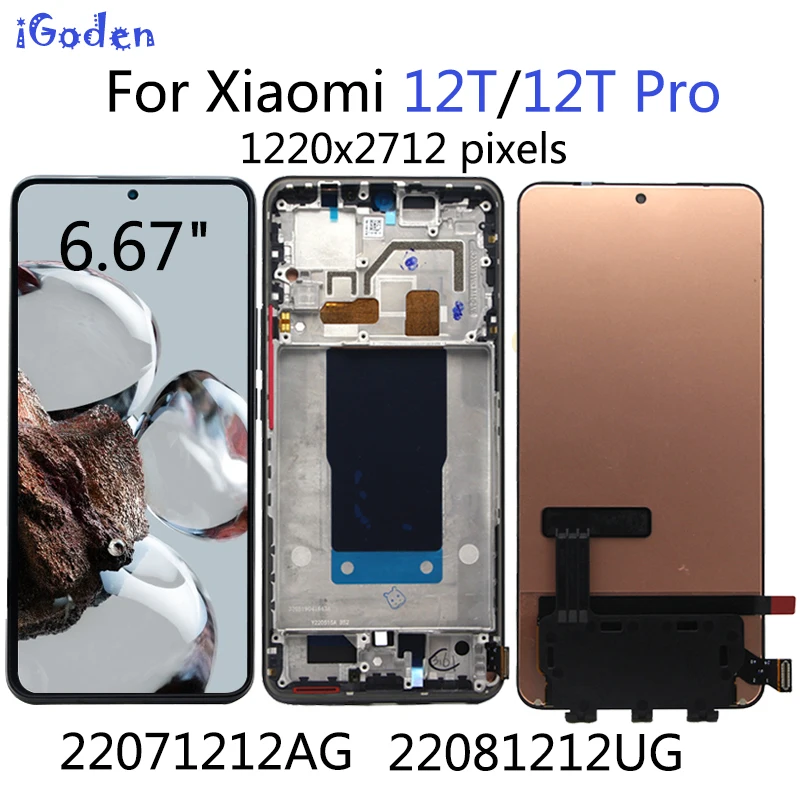 AMOLED 6.67'' For Xiaomi 12T LCD 22071212AG Display touch screen digitizer Assembly for xiaomi mi 12t Pro LCD 22081212UG Display