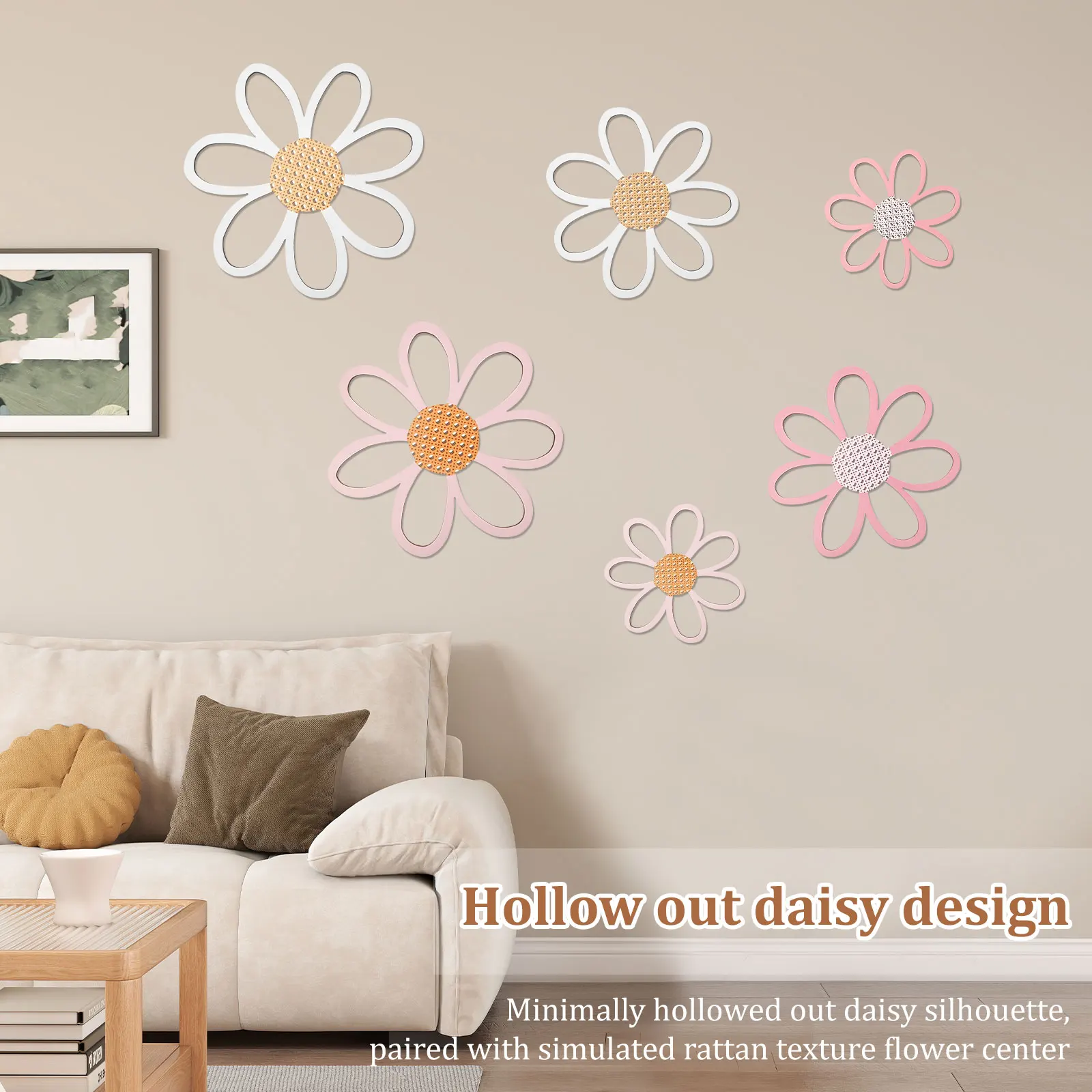6 Pcs Daisy Wall Decor Wooden 3 Size for Nursery Home Bedroom Decoration Daisy Wall Decor Daisy Wall Art Wood Daisy Wall Decor