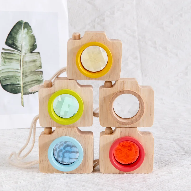 INS Style Baby Mini Hanging Wooden Camera Photography Toys Kaleidoscope Polygonal Prism Montessori Toy For Kids Children Gifts