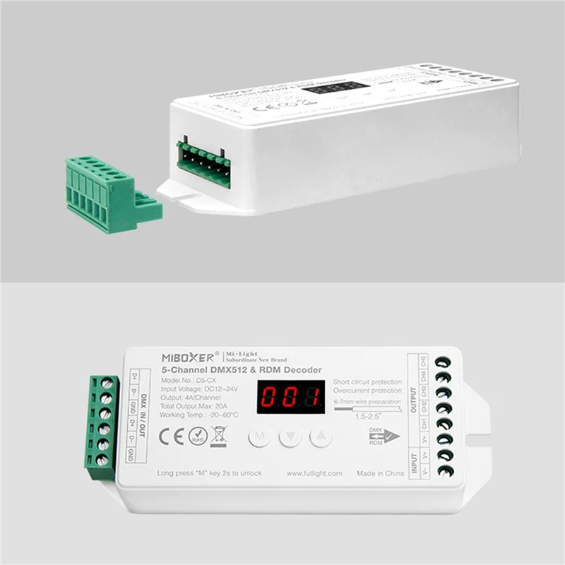 

Flash Trend 4X Miboxer DMX512 Decoder RDM Controller D5-Cx 5 Channel Decoder For LED Lighting Control