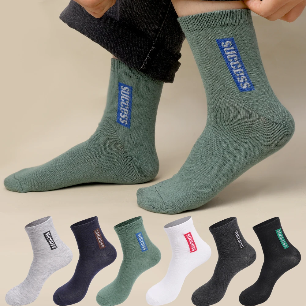 6 Pairs Men Autumn Winter Bamboo Fiber Socks Breathable Cotton Sports Sock Breathable Deodorant Business Socks Plus Size 38-47