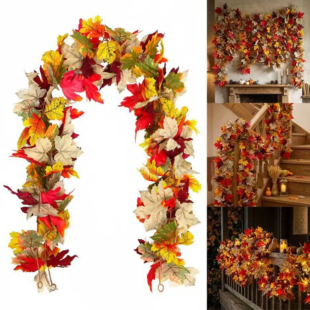 Artificial Maple Vine Garland 175cm Brown Faux Autumn Leaves for Home Decor Wall Door Table Seasonal Decoration