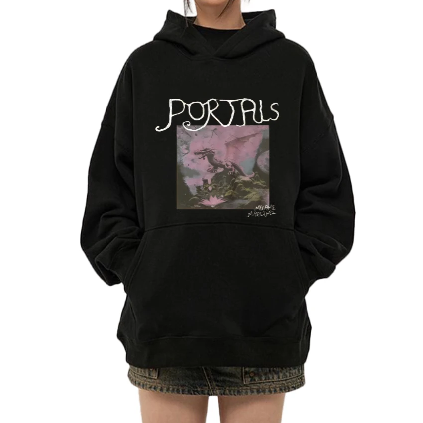 

Rapper Melanie Martinez Portals Dragon print black Hoodie 2024 Men Women vintage Sweatshirt Unisex Fleece Long sleeve pullovers