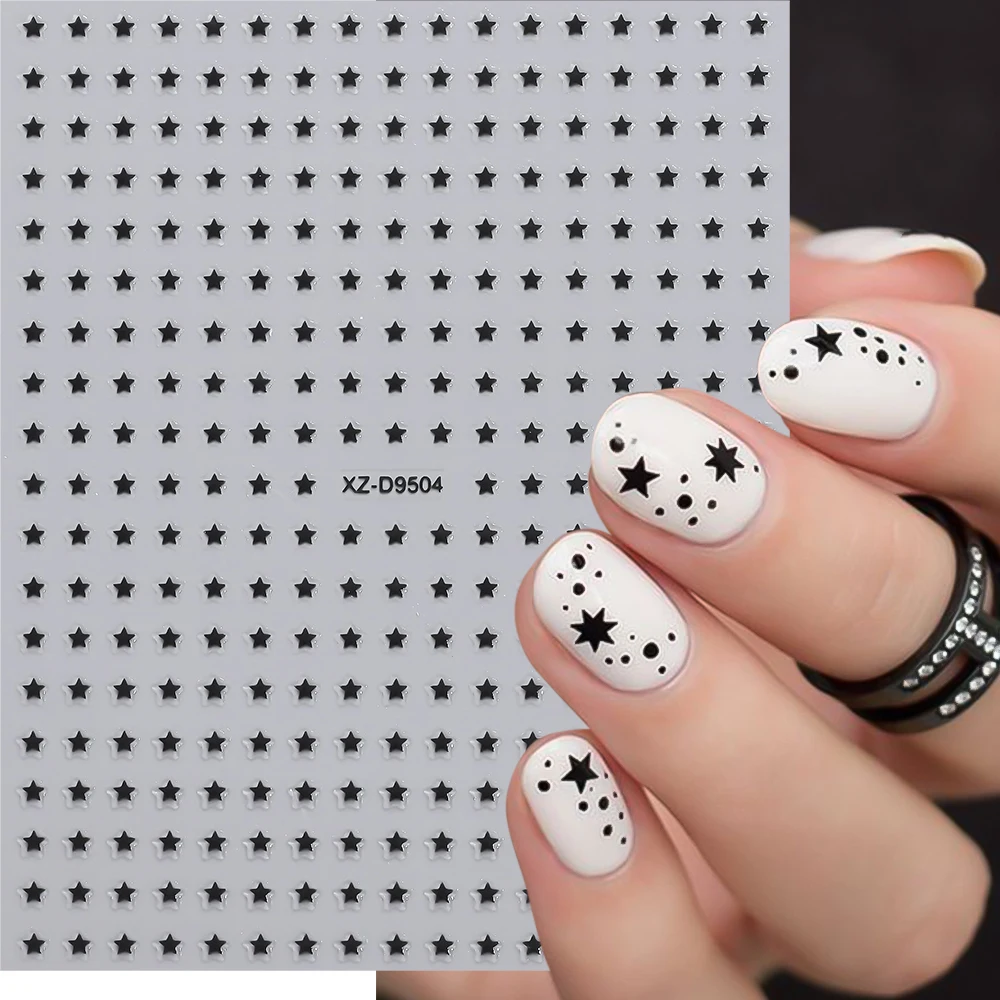 8pcs Mini Star Nail Art Stickers White Black Silver Gold Y2K Pentagram Design Slider Decals Manicure Supplies DIY Decoration