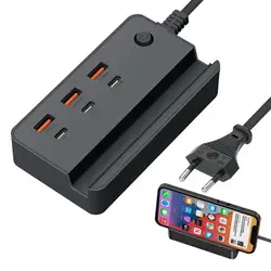 2 In 1 Multifunctional Desktop Power Strip With 3 USB 3 Type C Ports 35w Fast Charging Multiple Charging Port For Tablet Laptop