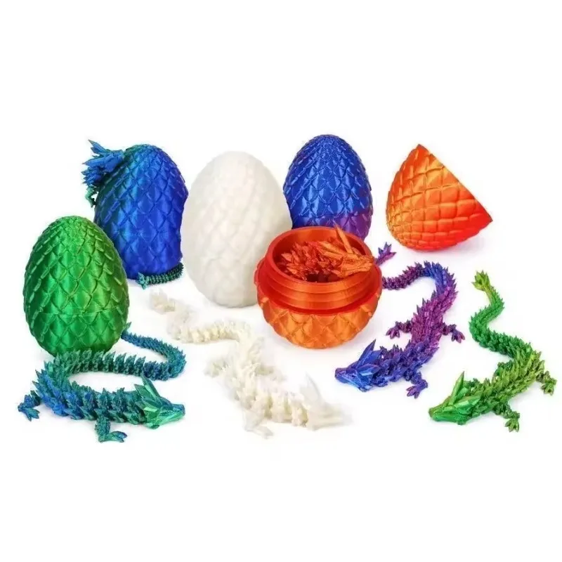 

3D Printed Chinese Dragon Toy - with 1pc Dragon Egg, Flexible Joints for Dynamic Display, Home & Office Decor