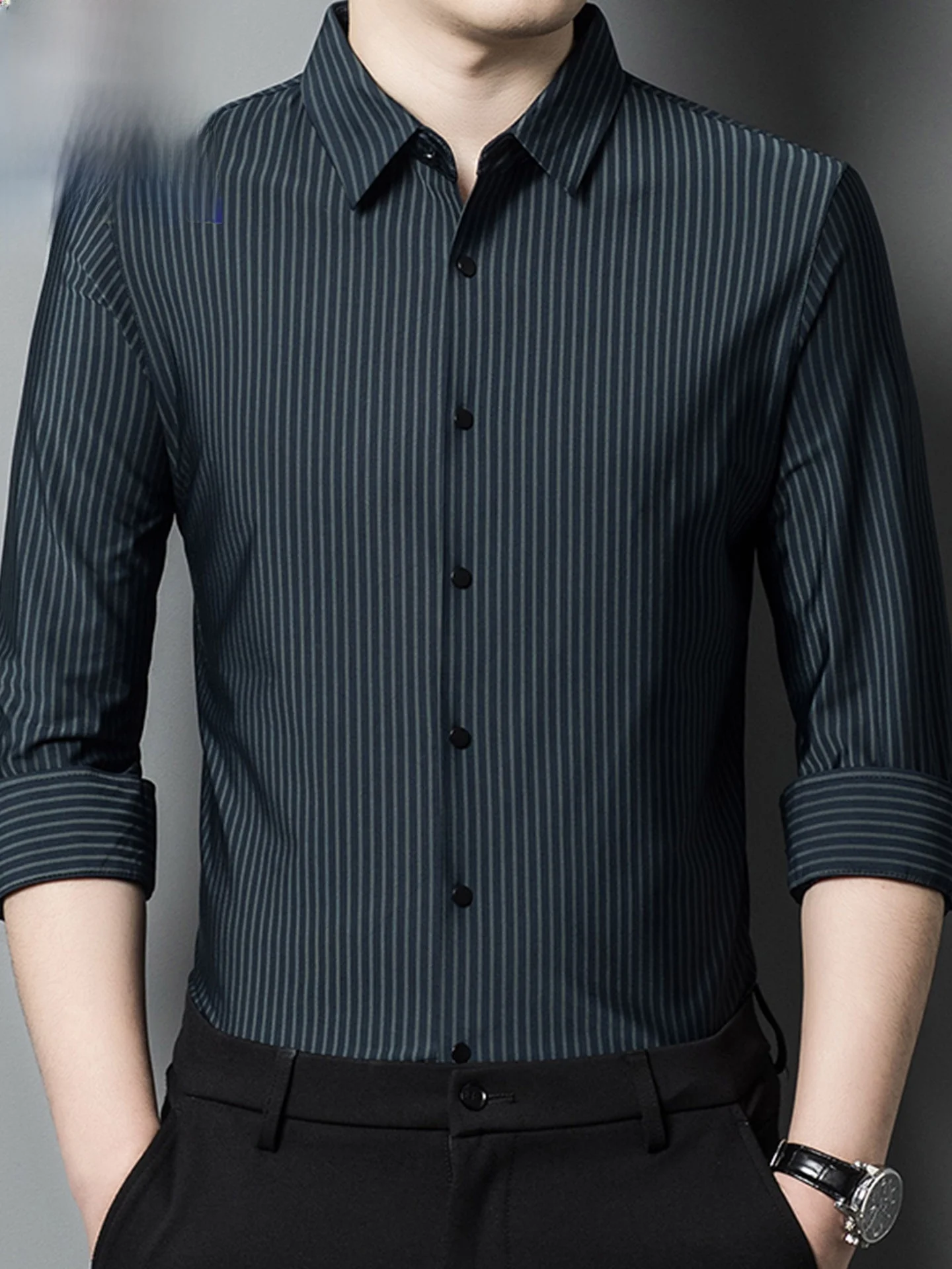 

Мужской свободный шелковый топ Spring Faion Ci Long Sve irt со стойкой и пуговицами, свободный шелковый топ без железа, повседневный