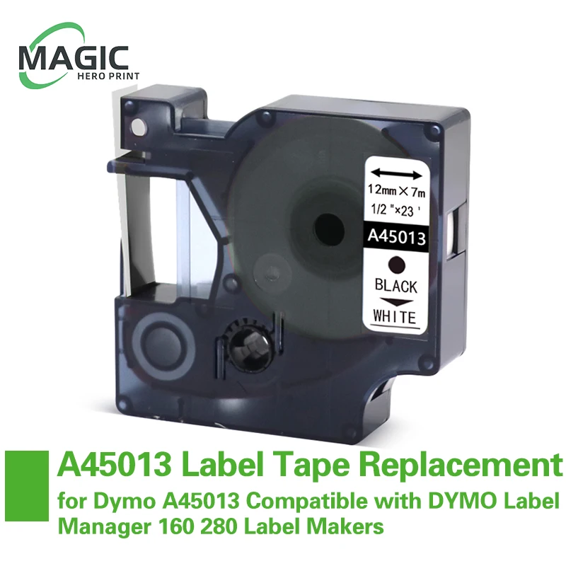 A45013 Black on White for D1600 Label Tape Replacement for Dymo A45013 Compatible with Dymo LabelManager 160 280 Label Makers