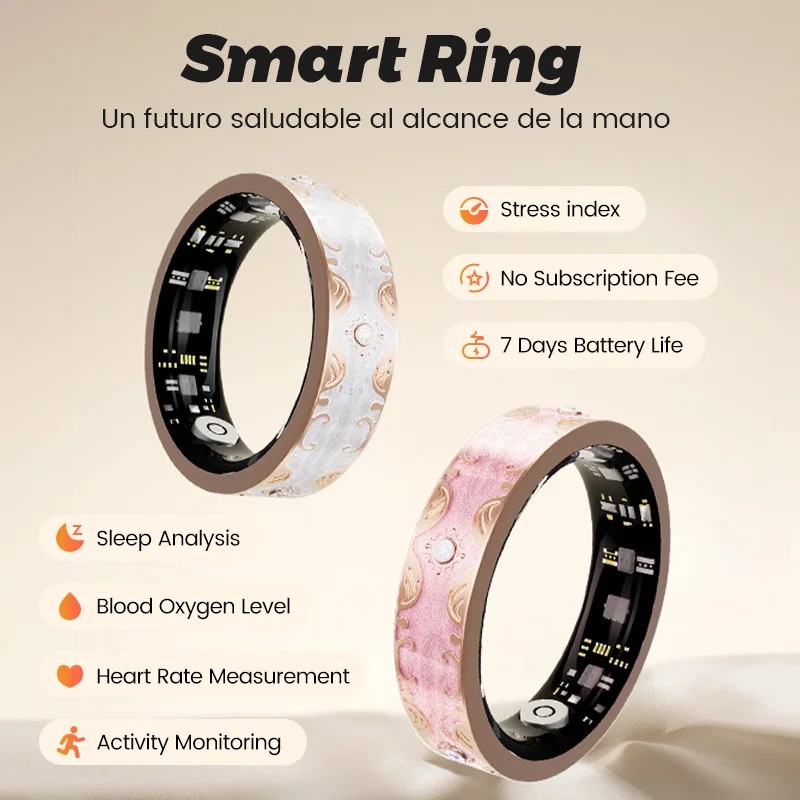 Smart Health Tracker Ring IP68 Waterproof Blood Pressure & Heart Rate Monitor with Sleep And Blood Oxygen Measurement