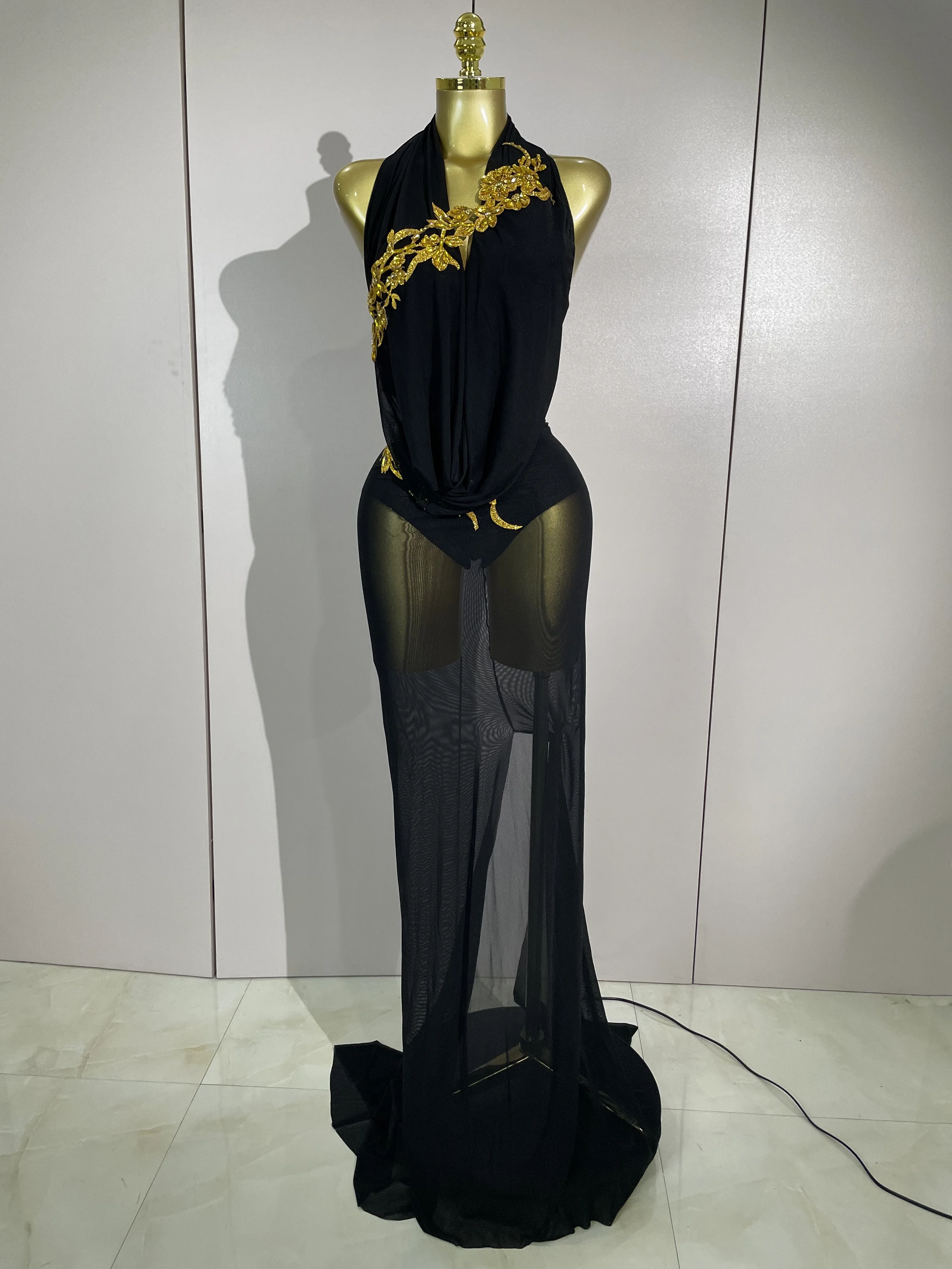 

Изящный блестящий боди с камнями, длинное сетчатое платье, новинка 2026 года, женский сценический костюм для дня рождения, вечеринки, ночного клуба, бара, диджея, сексуальный