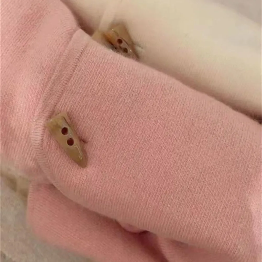 Fashionable cow horn button sweater cardigan jacket for women in autumn winter gentle soft lazy style V-neck slim fit