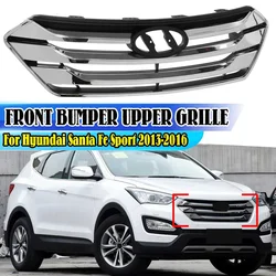 Chrome Silver Car Front Upper Grille Grill  Replacement For Hyundai Santa Fe Sport 2013-2016 Front Bumper Centre Grill Panel