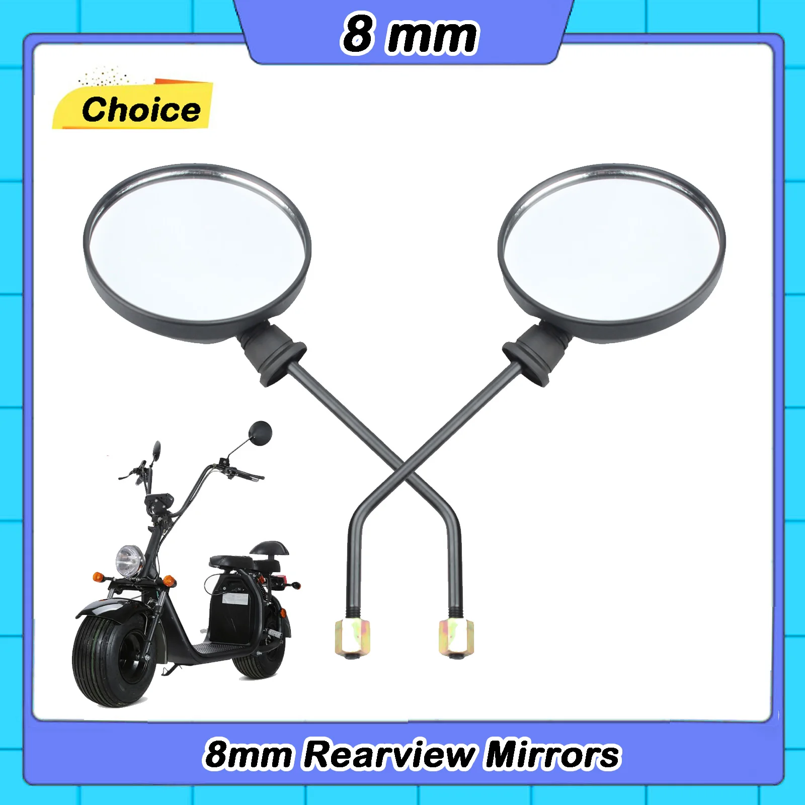 8mm Rearview Mirror Reverse with Base Fixing Bracket for Citycoco Electric Scooter Motorcycle Accessories Parts