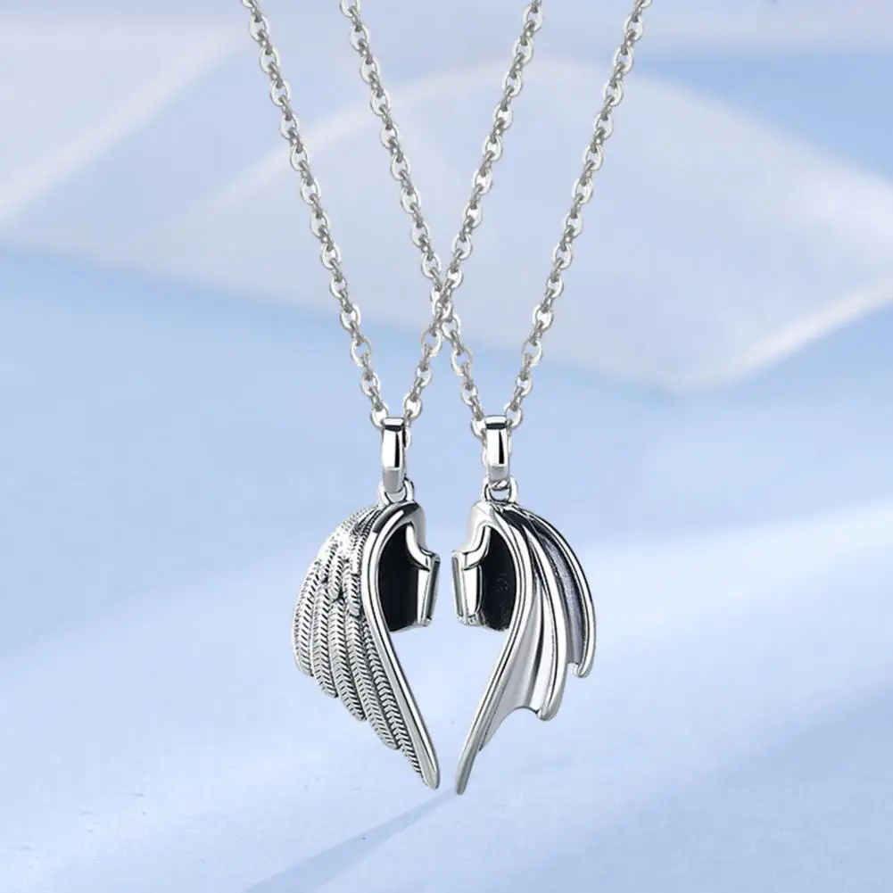 Alloy Necklace Angel Demon Wing Shape Couple Necklaces with Magnet Connection Love Symbolization Matching Pendant for Valentines