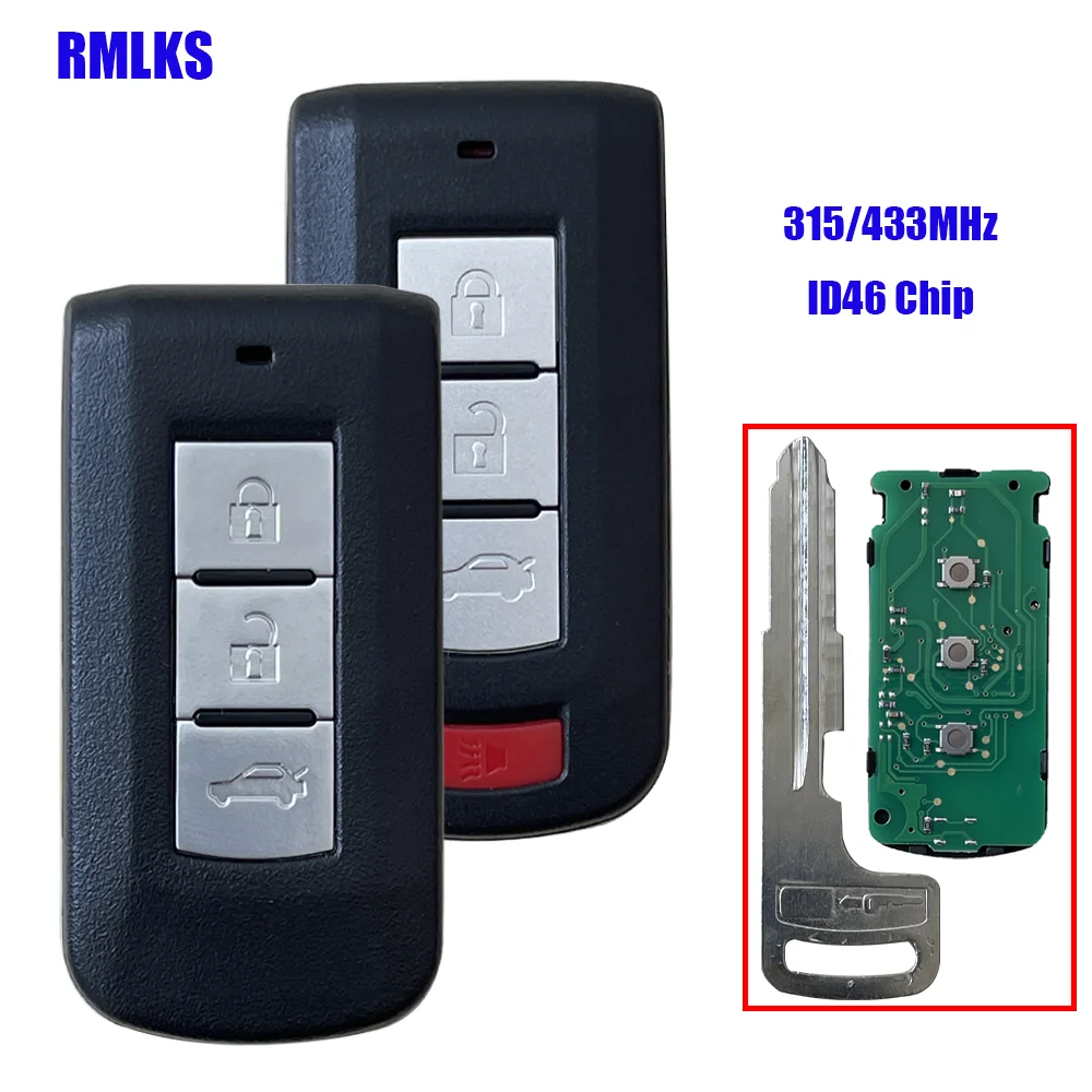 

Remote Key Fob 315/433MHZ ID46 PCF7952 Chip For Mitsubishi Lancer Outlander Smart Remote Key Keyless 3/4 Buttons Remote Control