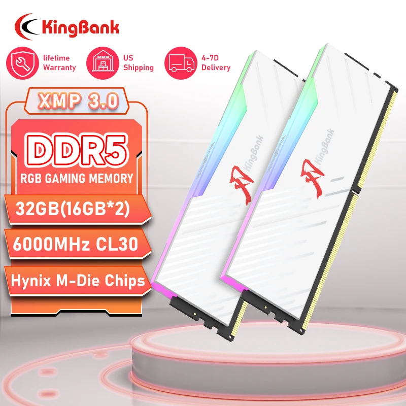 Kingbank RGB počítač plocha paměť beran hynix m-die DDR5 32gb(2x16gb) 6000mhz CL30 1.35V s chladičem pro plocha herní