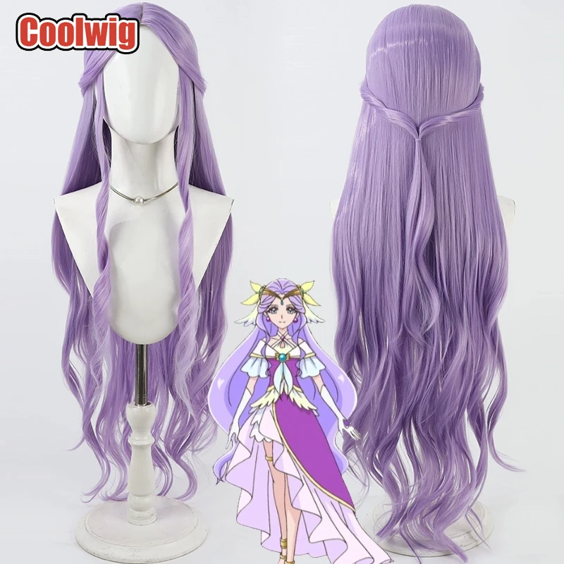 coolwig-人工毛フリリンあすみコスプレウィッグふたりはプリキュアキュアアース-100-センチメートルロングウェーブのかかったライトパープルウィッグ耐熱