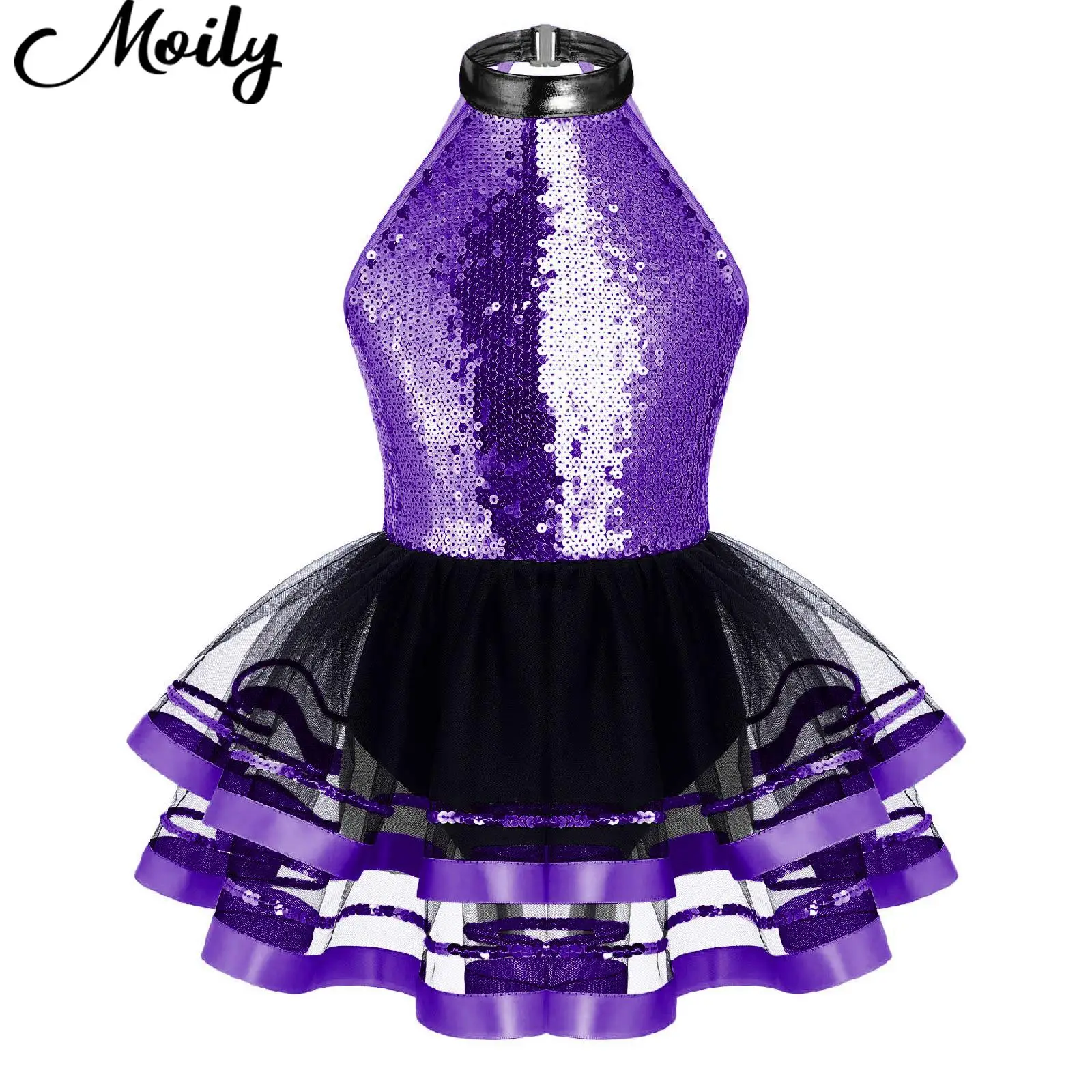 

Children Girls Ballet Tutu Gymnastics Leotards Sequins Hollow Back Sheer Mesh Tutu Dress Performance Prom Party Fashion Costumes