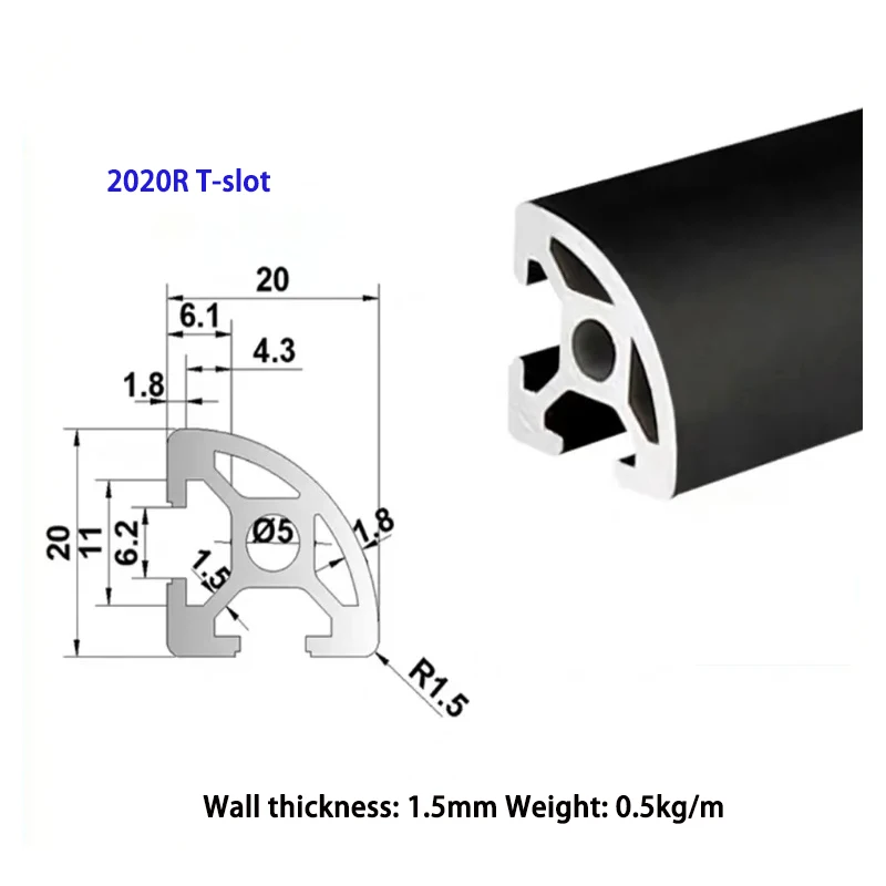 1 ST T-Slot Aluminium Profiel 2020 2020N2 2020R 2040 2060 3030 3030N2 3030R 3060 4040 4040R N2 EU Standaard Zwart Anodische Oxidatie