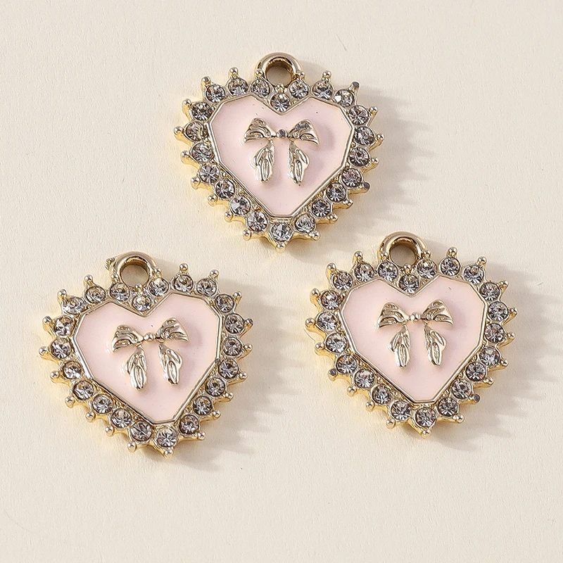 

20pcs 17x18mm Elegant Crystal Bowknot Love Heart Charms Pendants for Jewelry Making Earrings Necklaces DIY Crafts Accessories