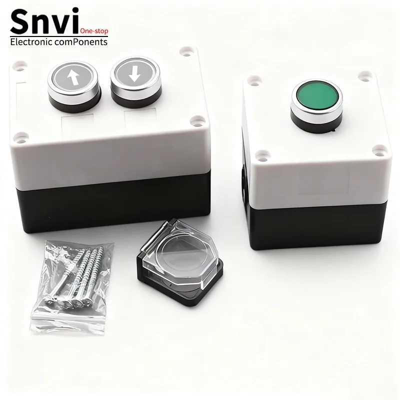 Push Button Switch Control Box - 1/2/3/4/5-Hole, Start/Stop, Elevator Emergency Stop Button Box with Indicator Light, Industrial