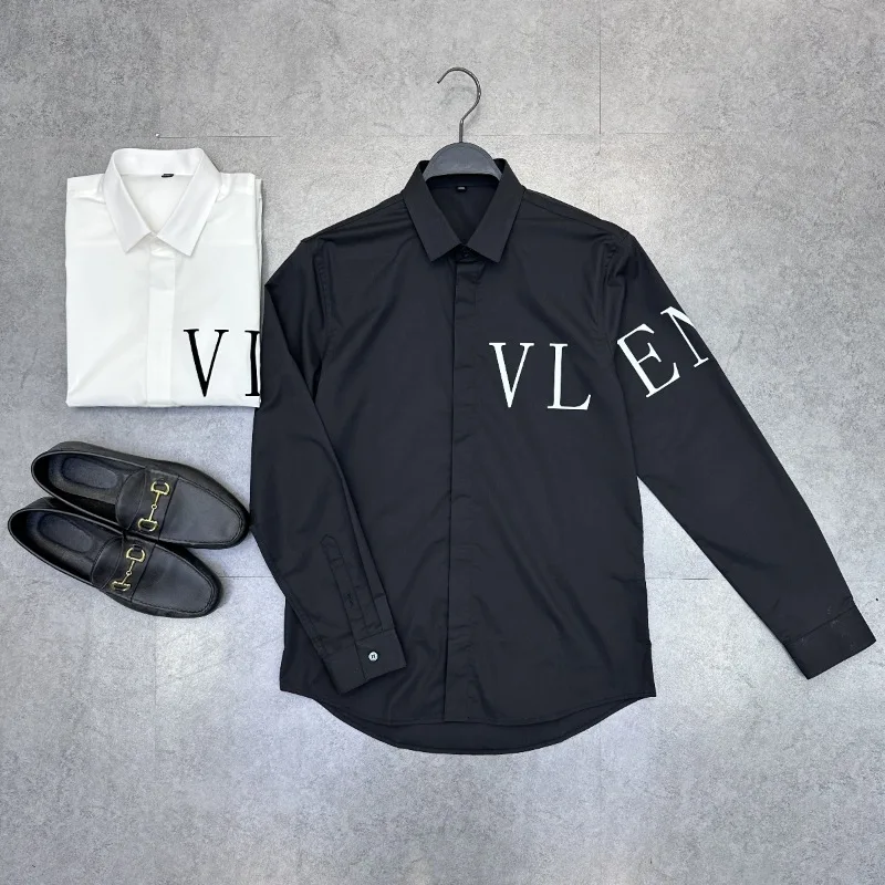 

Spring Fashion Men's Long Sleeve Flocking Casual Business Shirt Korean Style Standard Fit Youth Popular Floral Patterned