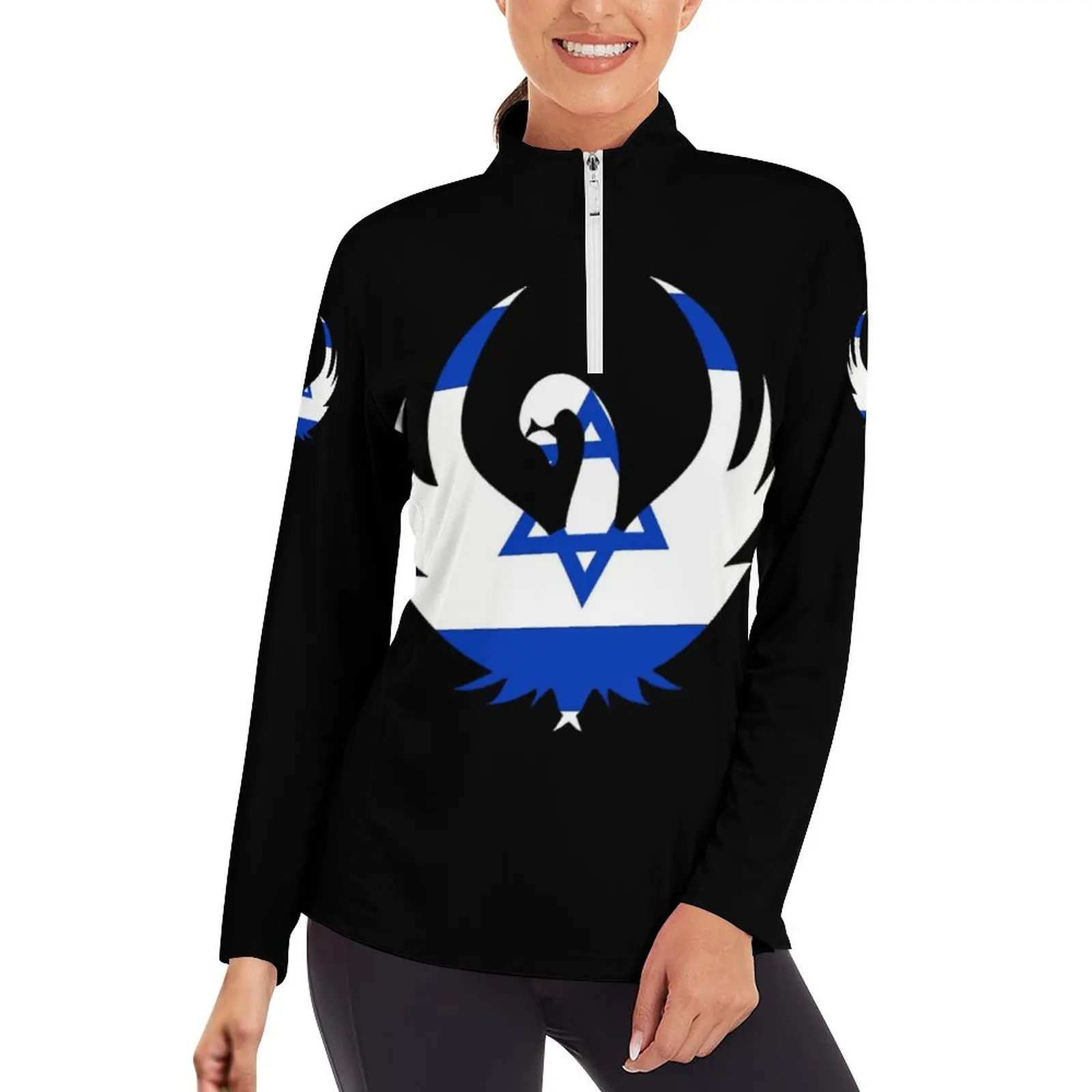 Yoga Shirts Long Sleeve Sport Top Israel Flag Swan Art Slim Elastic Running Blouse for Women Gym Athletic Tee Sportswear