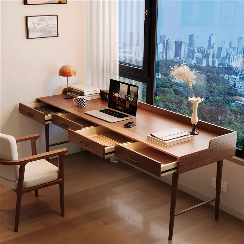 Bedroom solid wood window desk small apartment with drawers computer desk student window study