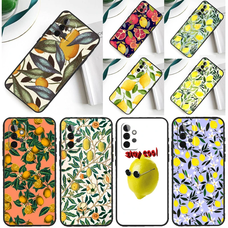 Summer Lemon and Leaf Case For Samsung Galaxy A54 A34 A24 A14 A12 A22 A32 A42 A52 A72 A52S A51 A71 A13 A53 Cover