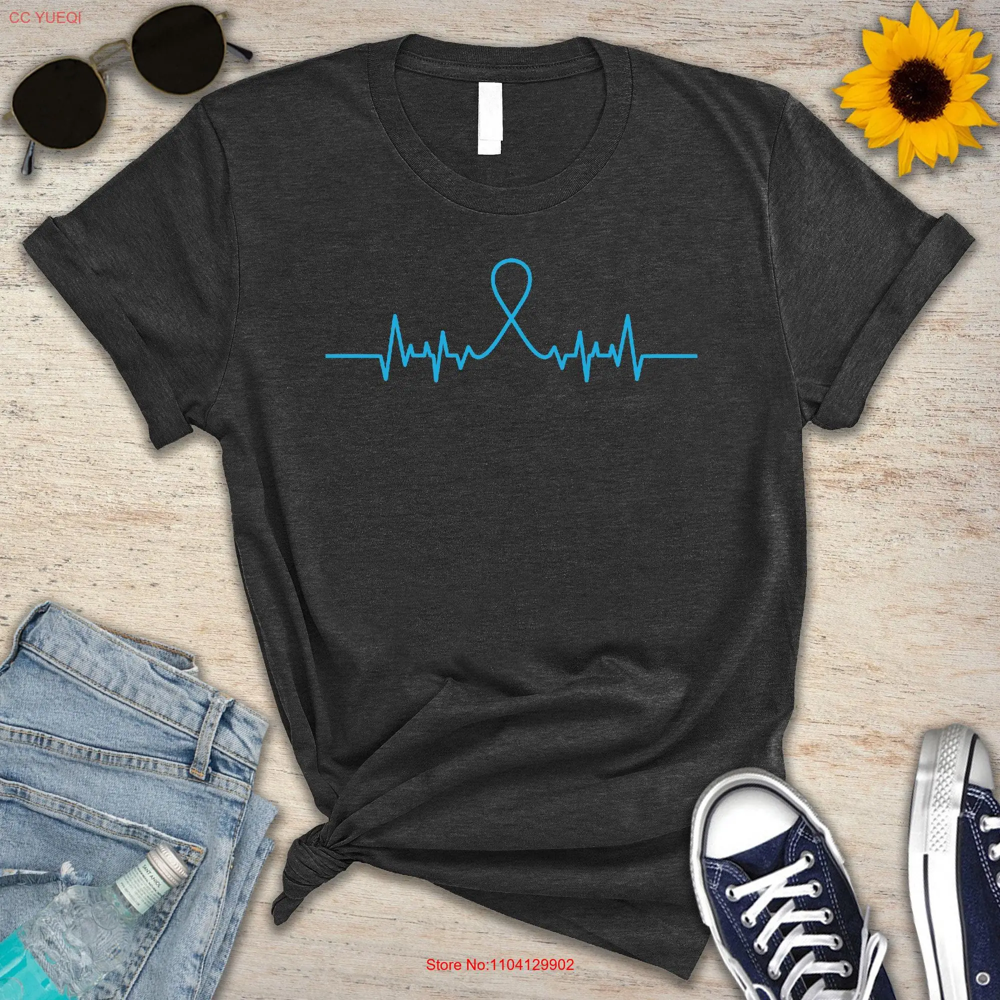 

Prostate Cancer Heartbeat T Shirt Ribbon long or short sleeves