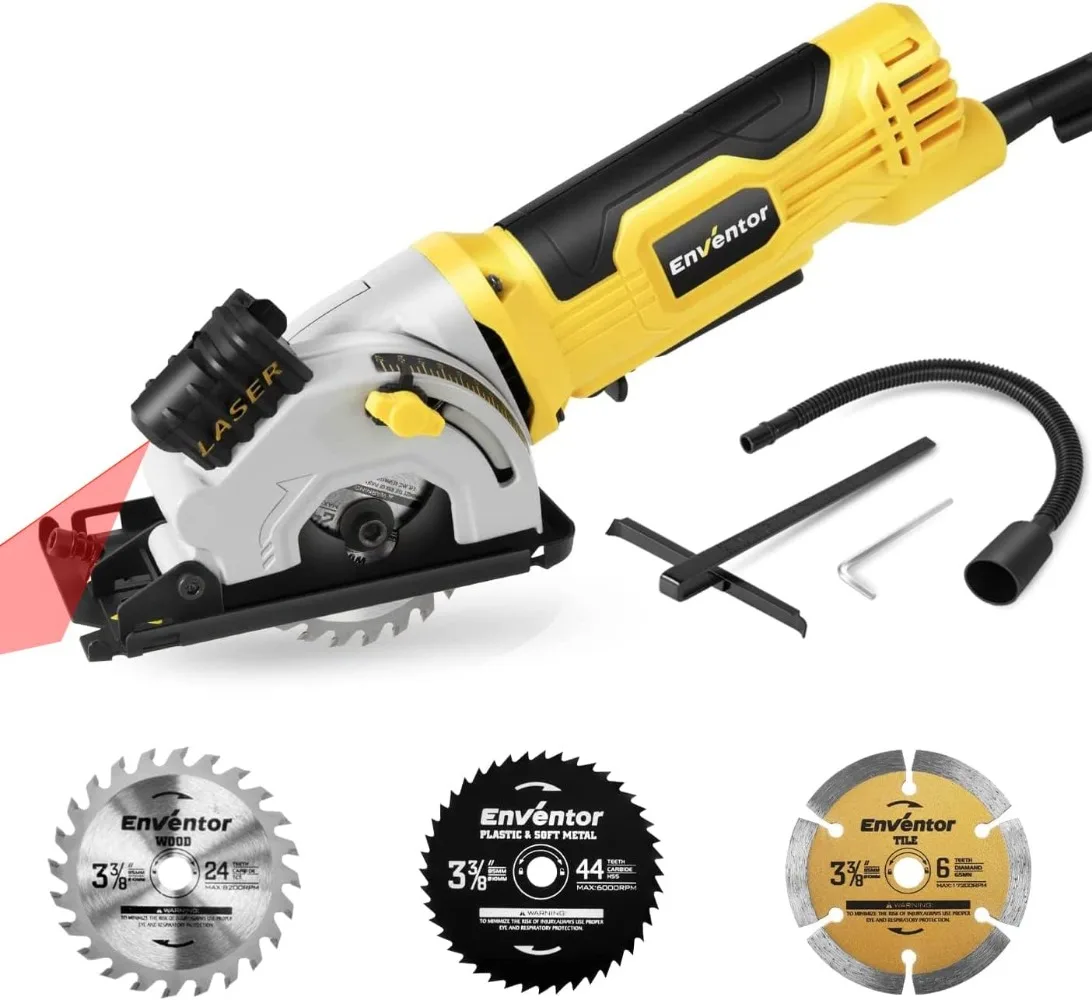 

Mini Circular Saw, 3 Saw Blades，Max Cutting Depth , Compact Hand Saw for Wood, Soft Metal, Tile, Plastic Cuts