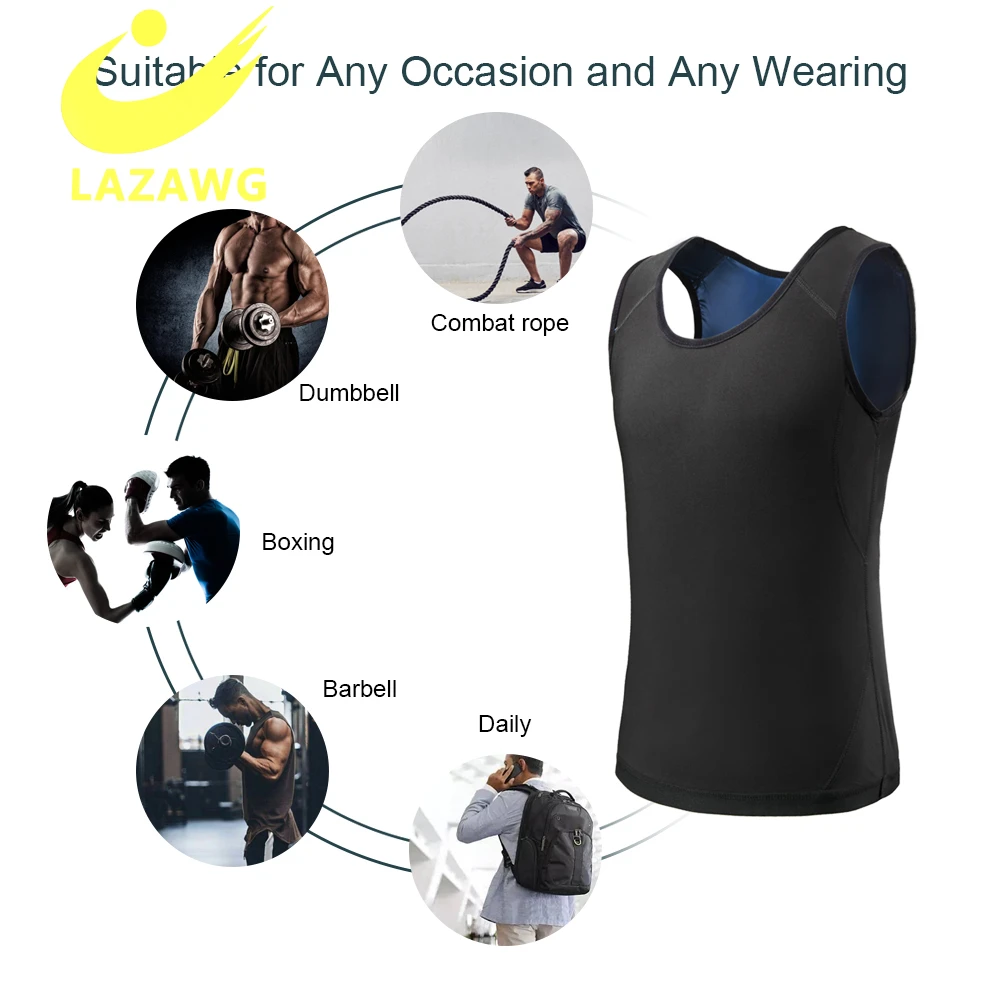 LAZAWG Men Hot Sweat Sauna Vest Waist Trainer Slimming Body Shapers Fajas Shapewear Corset Gym Underwear Fat Burn Slim Tank Top