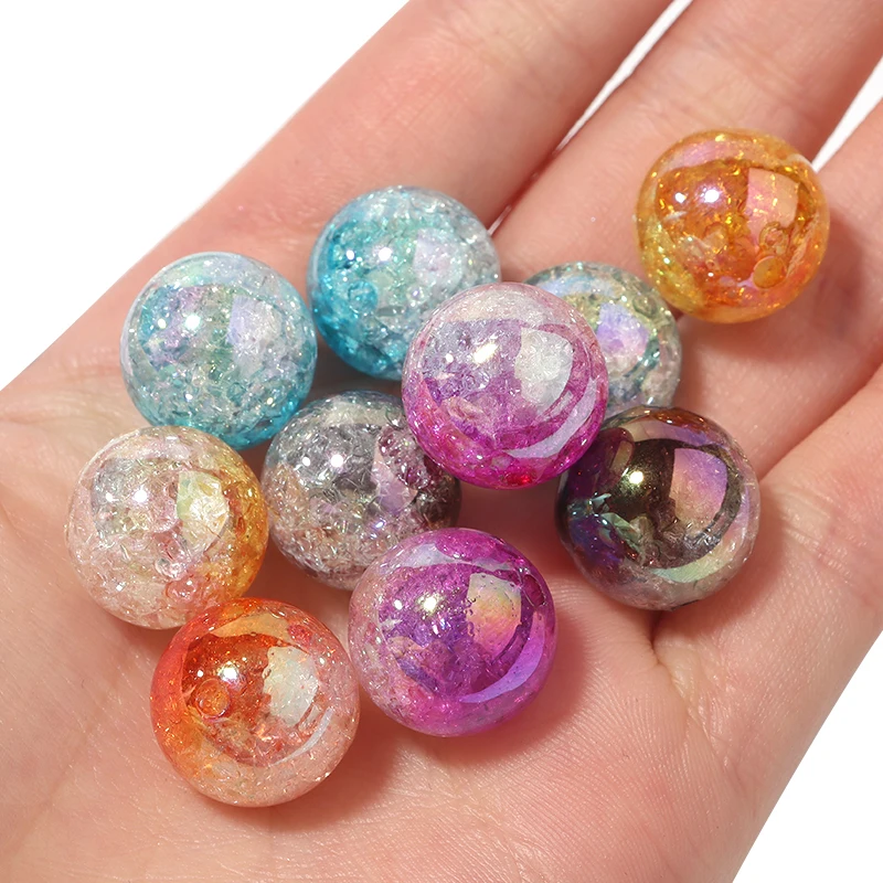 10 Stuks Acryl Gebarsten Ronde Kraal 16Mm Mix Kleur Uv Vergulde Losse Kralen Voor Sieraden Maken Diy Armband Ketting Materiaal Benodigdheden