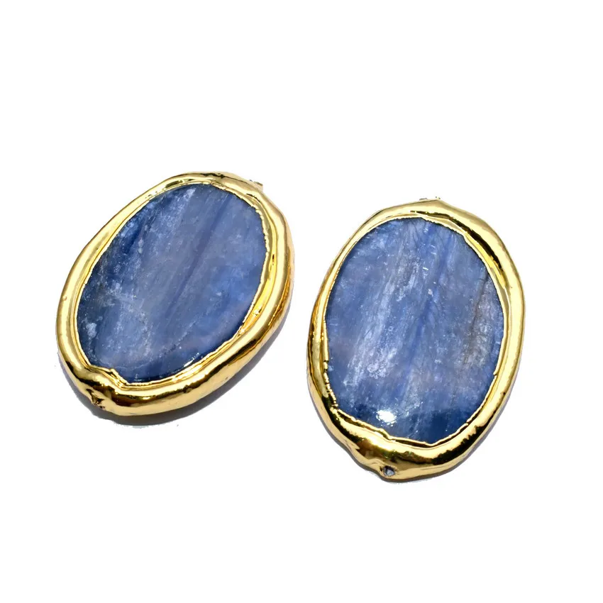 

Natural Blue Kyanite 20x28mm Oval Shape Gold Plating Cyanite Loose Beads For Earring Making