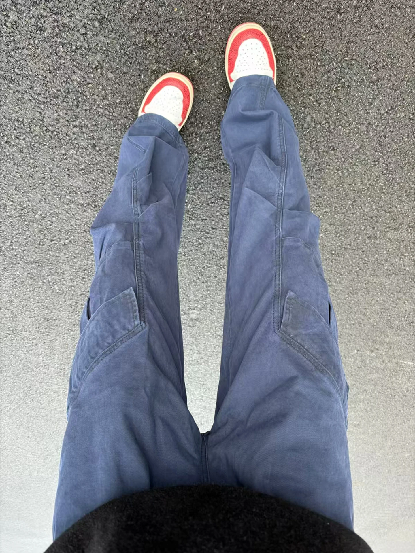 

Blue Vintage French Workwear Men's Jeans American Style Folded Knife Logging Pants Straight Leg Pleated Paratrooper Workwear