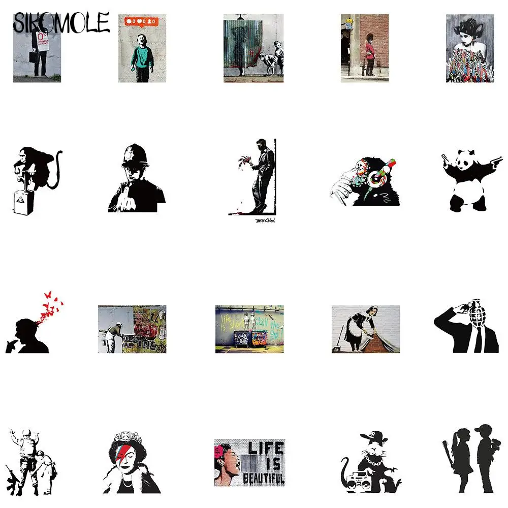 Desenhos animados Banksy Adesivos, Artista de rua britânico, Motocicleta DIY, Bagagem, Mala, Brinquedos Clássicos, Graffiti Adesivo, 10 Pcs, 30 Pcs, 67Pcs