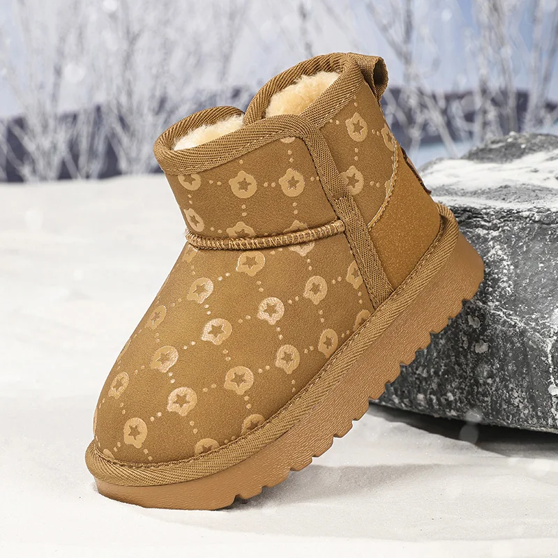 أحذية أطفال مع أحذية ثلج قطيفة، أحذية قطنية للدفء، دواسات قدم للرجال والنساء، أحذية أطفال، أحذية قطنية