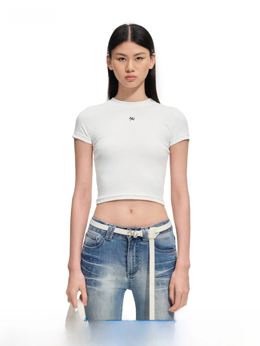 

NAWS Classic Emblem Slim Fit T-irt Skin-friendly Cotton round Ne ort Sve mat oulder T-irts for Women