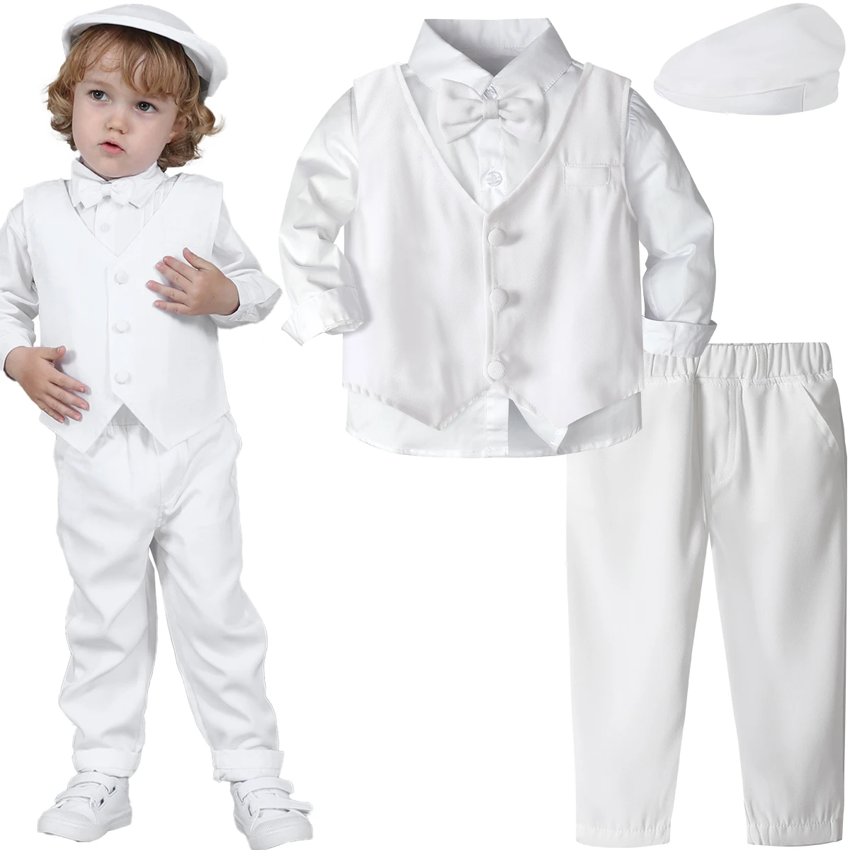 Christening Outfit for a Boy Baptism Formal Suit Toddler Gentleman Party Clothing Set Infant Wedding Birthday Gift Clothes 4PCS