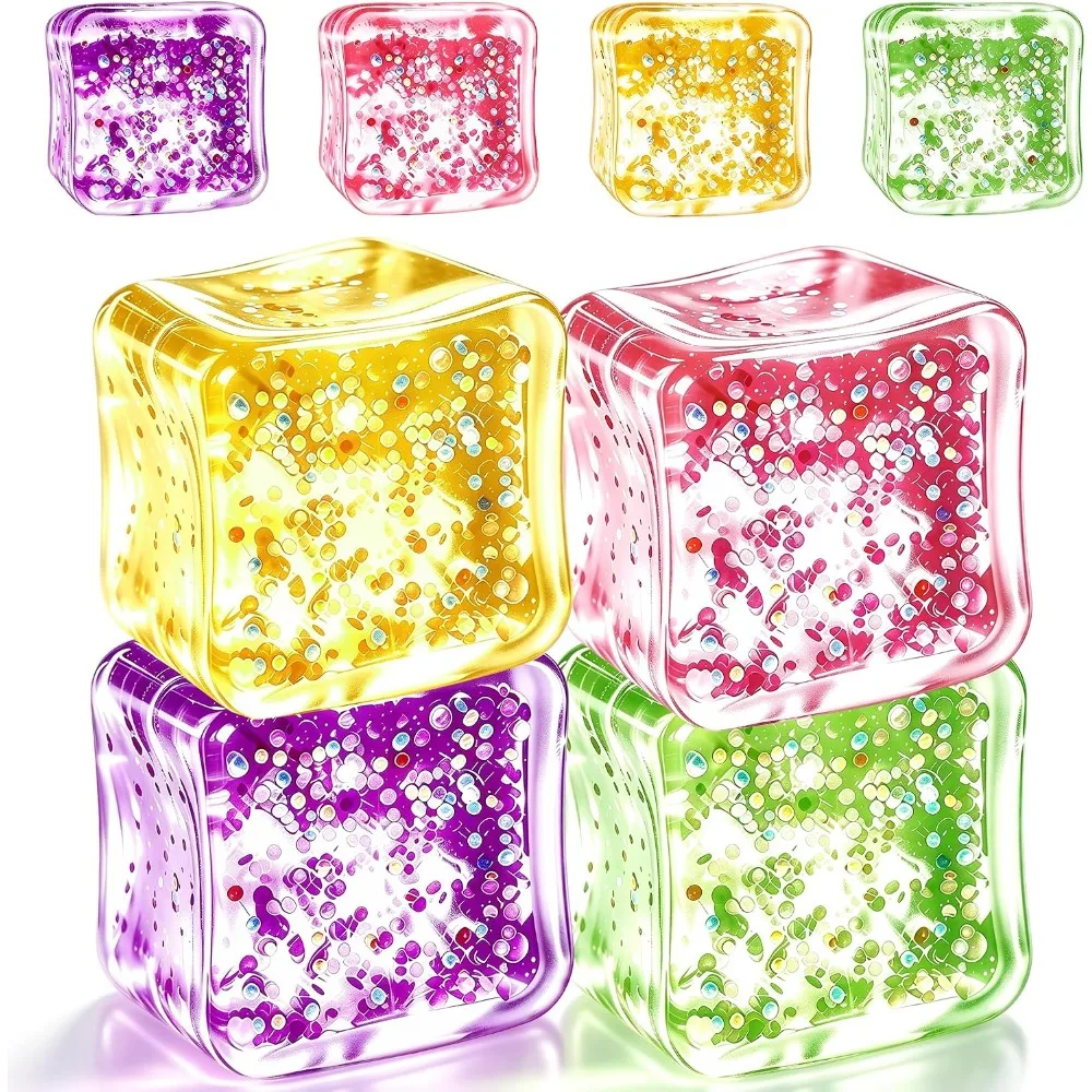 4PCS Glitter Ice Stress Balls, Squishy Fidget Toys for Stress Relief, Calming Sensory Toys, Classroom Gifts