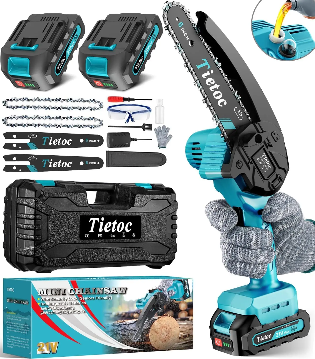 

Mini Chainsaw 6 Inch Cordless, Portable Electric Chain Saw Handheld Battery Powered for Adults Men Women Gifts