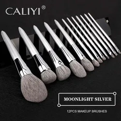 KLINA 12PCS Makeup Brushes Kit Professional Natural Goat Hair Foundation Powder Contour Eyeshadow Lip Make Up Tools For Women